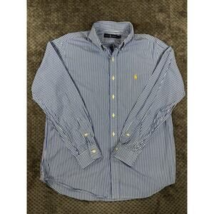 Ralph Lauren Shirt Mens Large Blue Striped Button Down Custom Fit Pony Logo